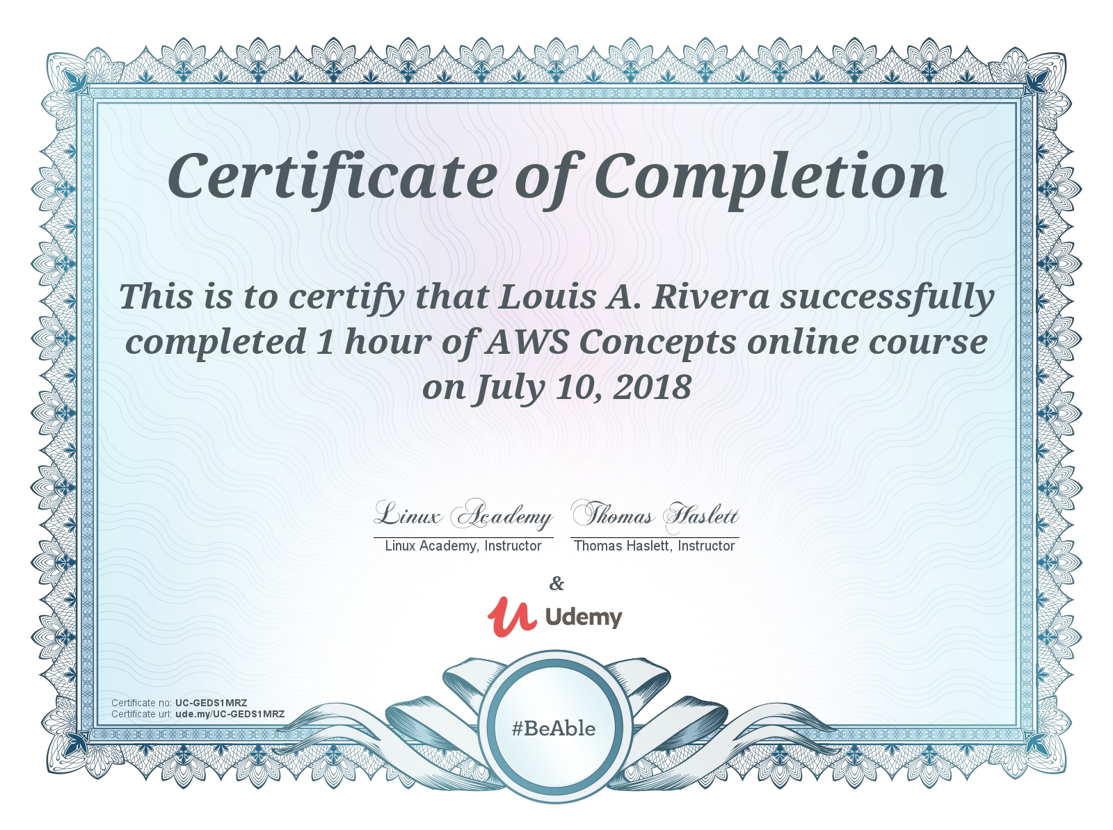 Amazon Web Services Certificate